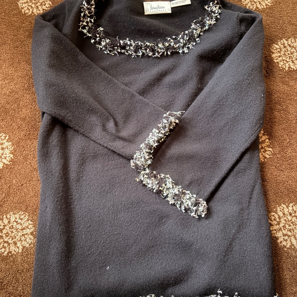 Neiman Marcus Black Sweater with Textured Accents